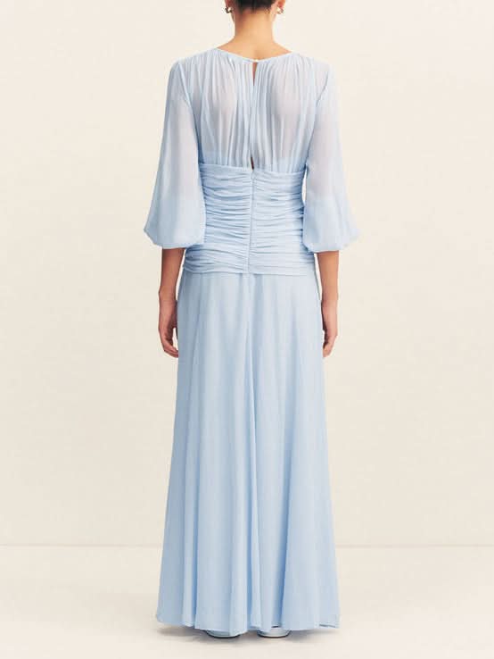 Elegant High Neck Balloon Sleeve Maxi Dress