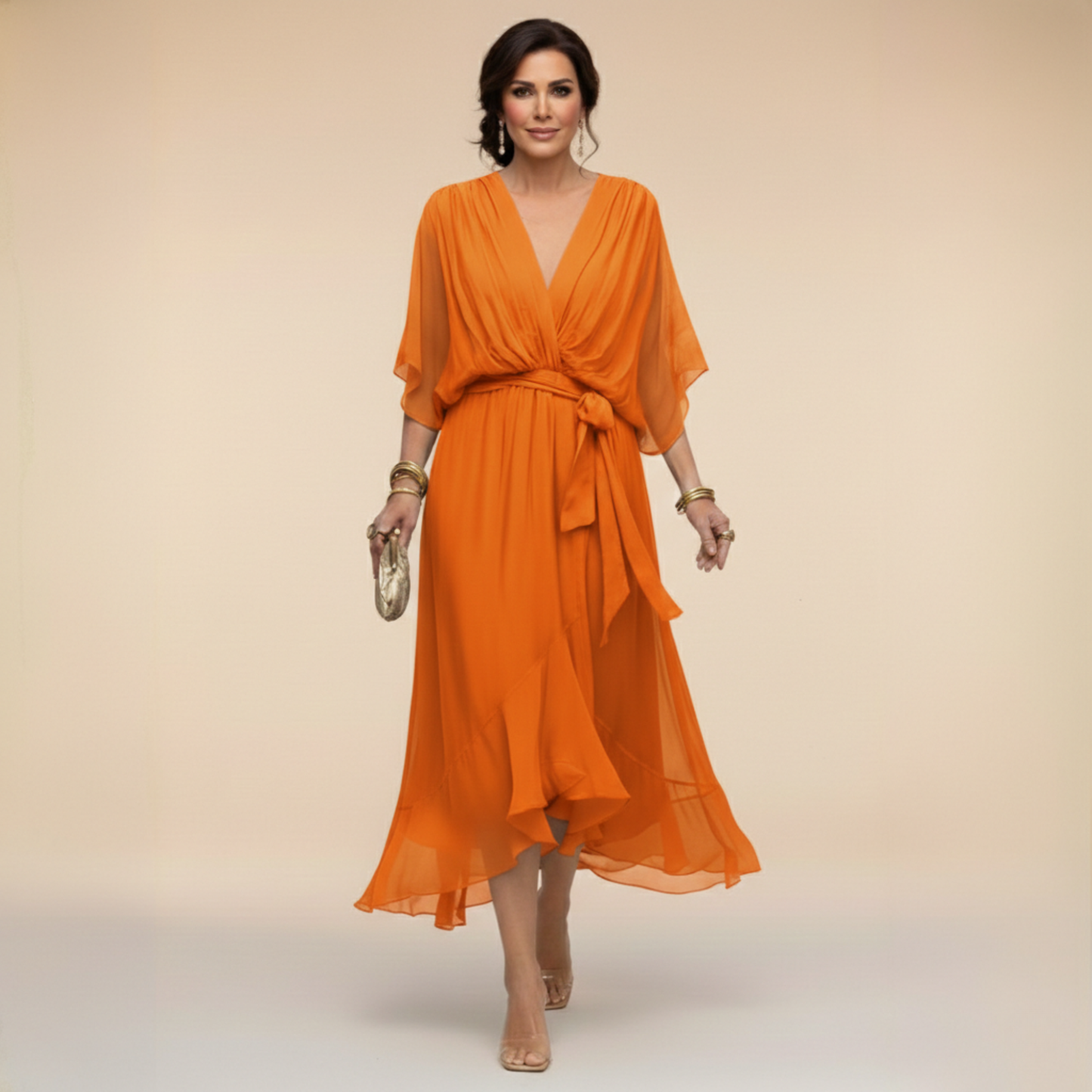 ANWEN V-NECK MIDI DRESS
