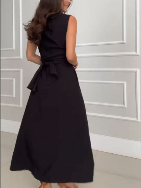 Unique Shirt Style Single-breasted Tie Midi Dress